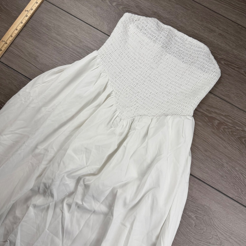 URYIAO Women Dress Strapless Smocked Bodice Maxi White S